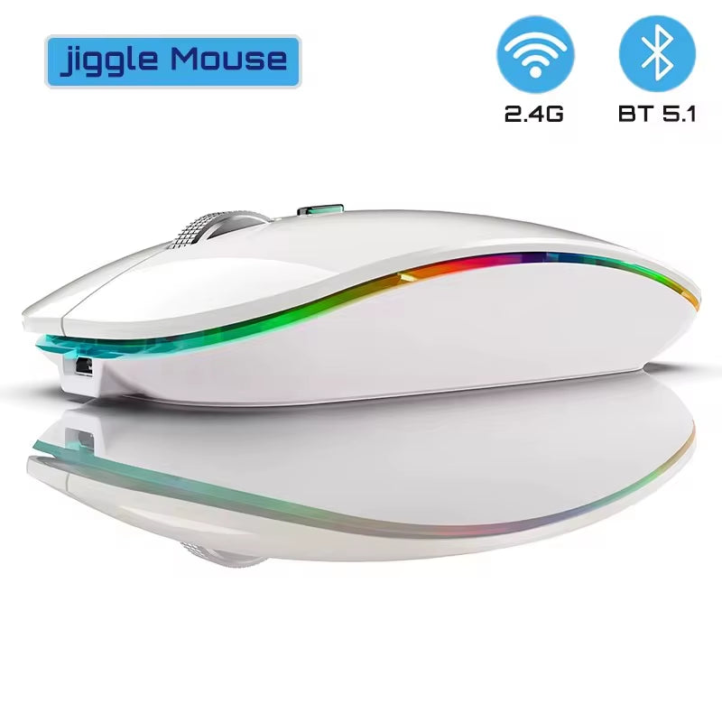 2.4G+Bluetooth Wireless Mouse Backlight Jiggler Mouse Rechargeable Silent Ergonomic Mice for Ipad Laptop Computer
