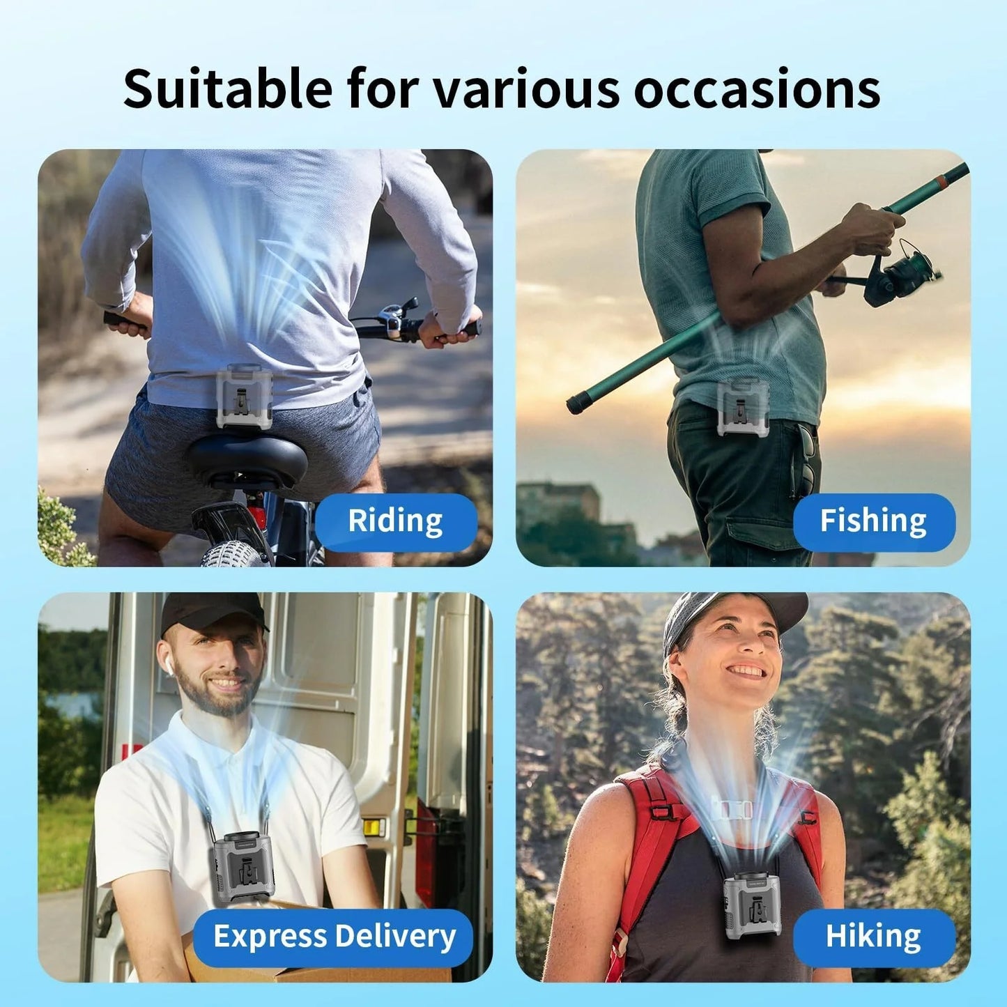 10000Mah Portable Waist Fan Clip on Wearable Belt Personal Fan Rechargeable Battery Powered with 5 Speeds and Flashlight, Neck Fan Hands Free, 40 Hours Cooling for Outdoor/Camping/Travel/Hiking (Gray)