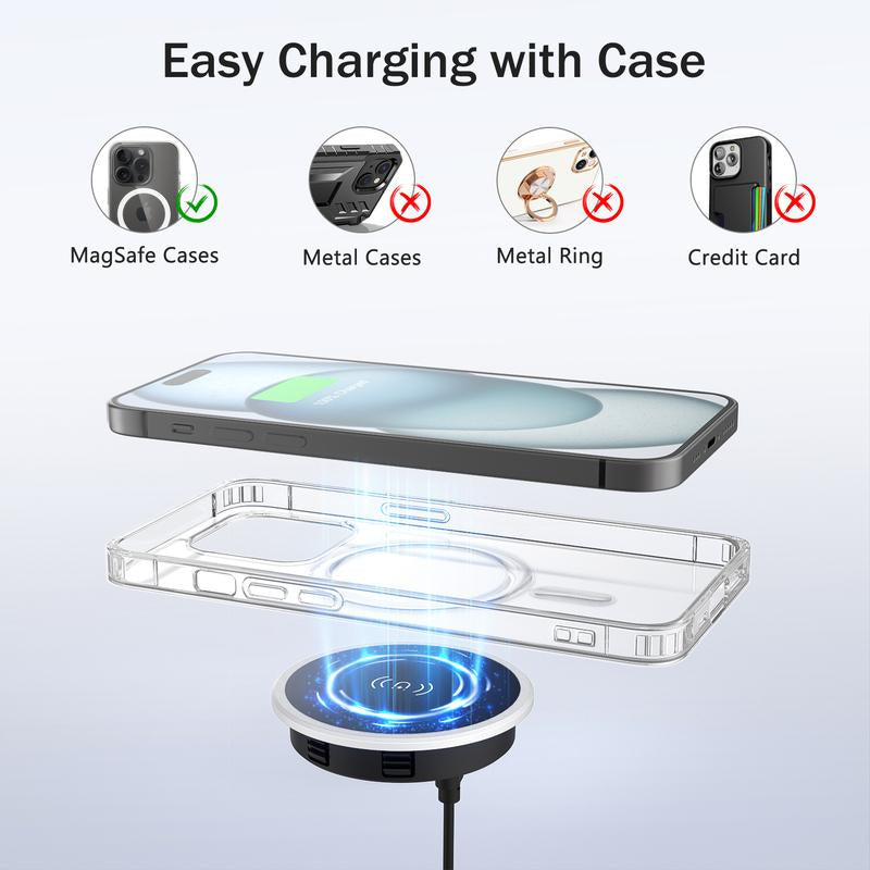 15W In-Desk Magnetic Wireless Charger: iPhone 16 Pro Max to 12 & AirPods