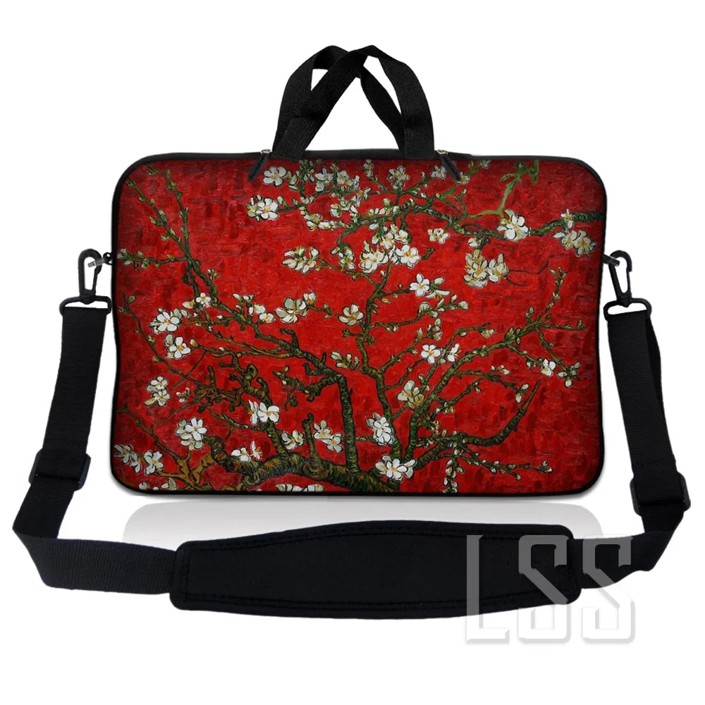 17-17.3 Inch Neoprene Laptop Sleeve Bag Carrying Case with Handle and Adjustable Shoulder Strap - Red Almond Trees