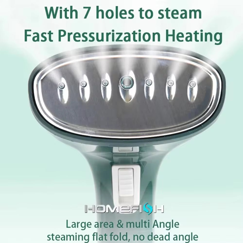 Powerful 1500W Handheld Fabric Steamer: 20 Second Heat-Up, 7 Holes, 280ml