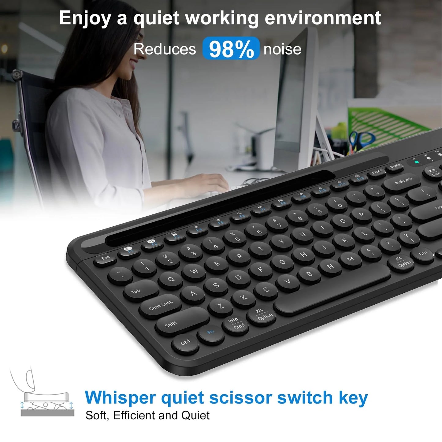 Bluetooth Keyboard, Dual Mode (BT 5.1+2.4G) Wireless Keyboard, Silent Computer Keyboard for Windows PC Laptop Ipad Smartphone Tablet Android Mac, Black