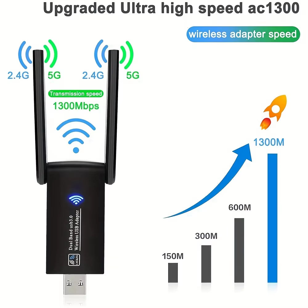 1300M Wireless Network Card USB Win10 Drive-Free Network Card Wifi Receiver Transmitter, Wireless Connectivity