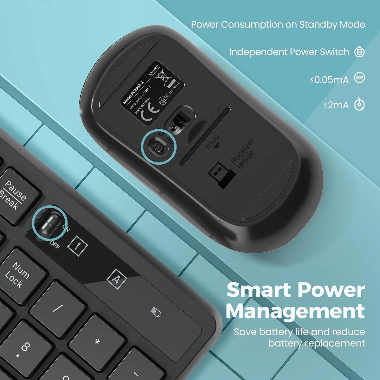 Wireless Keyboard and Mouse Combo, 104 Full-Size Adjustable Keyboard with Battery Indicator, Compact Computer Keyboard, Silent Mouse, 3 DPI, Easy to Use, for Windows, Chrome, Laptop, Computer