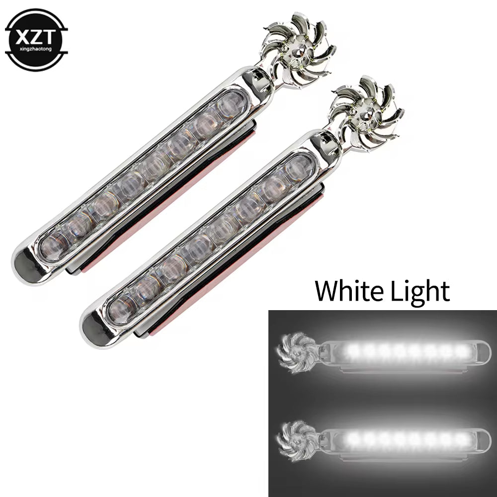 Stylish & Eco-Friendly: 2Pcs Wind Power LED Daytime Running Lights with Rotating Fan