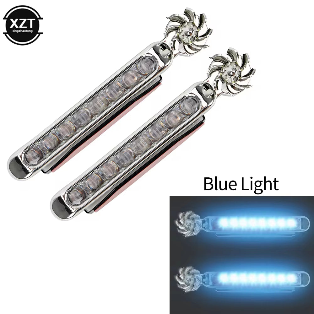 Stylish & Eco-Friendly: 2Pcs Wind Power LED Daytime Running Lights with Rotating Fan