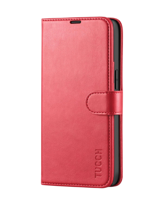 Funda tipo cartera para iPhone 13: tapa magnética con bloqueo RFID y ranuras para tarjetas