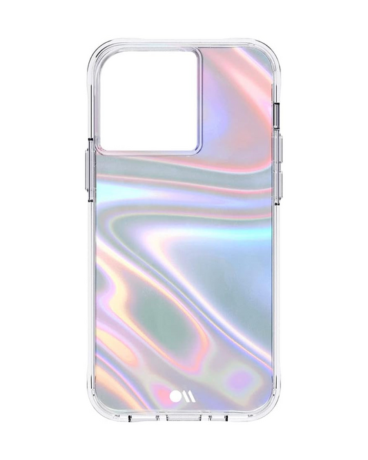 Funda de burbujas para iPhone 13 Pro: protección contra caídas desde 3 metros, carga inalámbrica y diseño iridiscente.