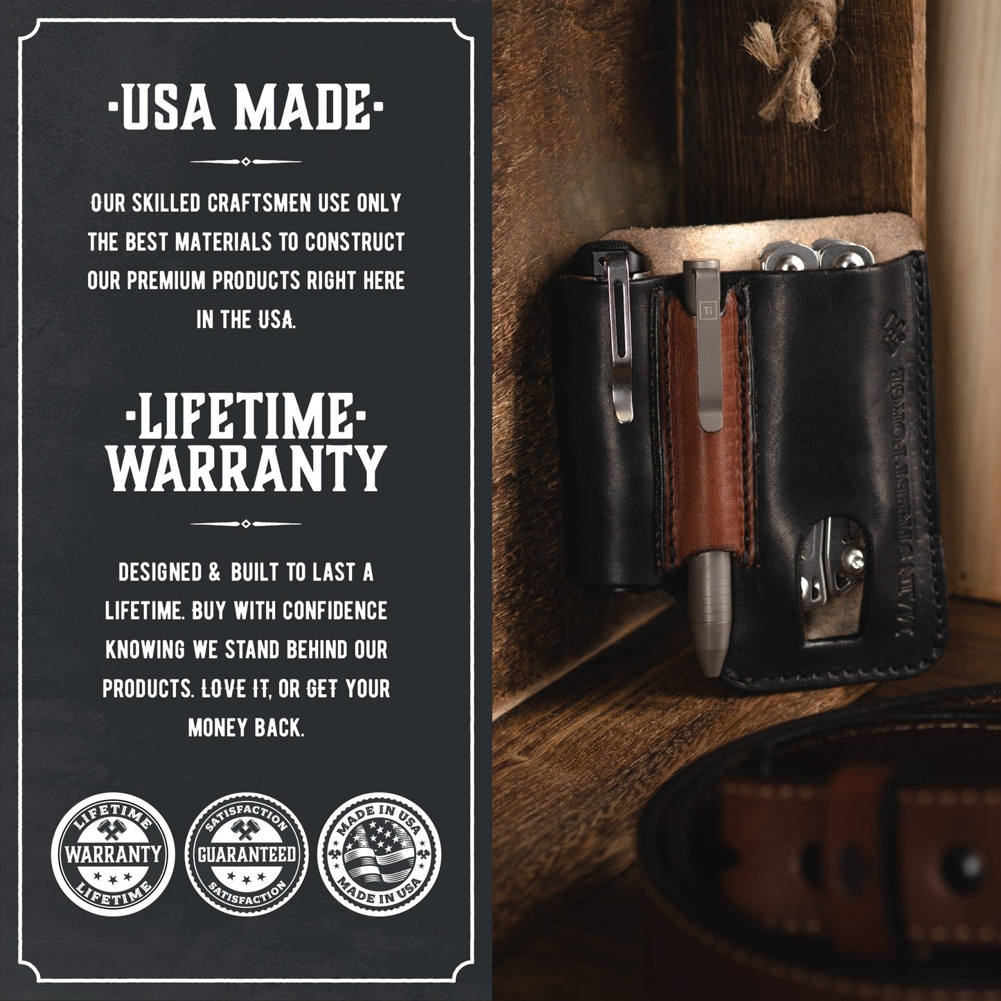 Leather EDC Belt Pouch - Multitool, Flashlight & Pen Organizer Sheath