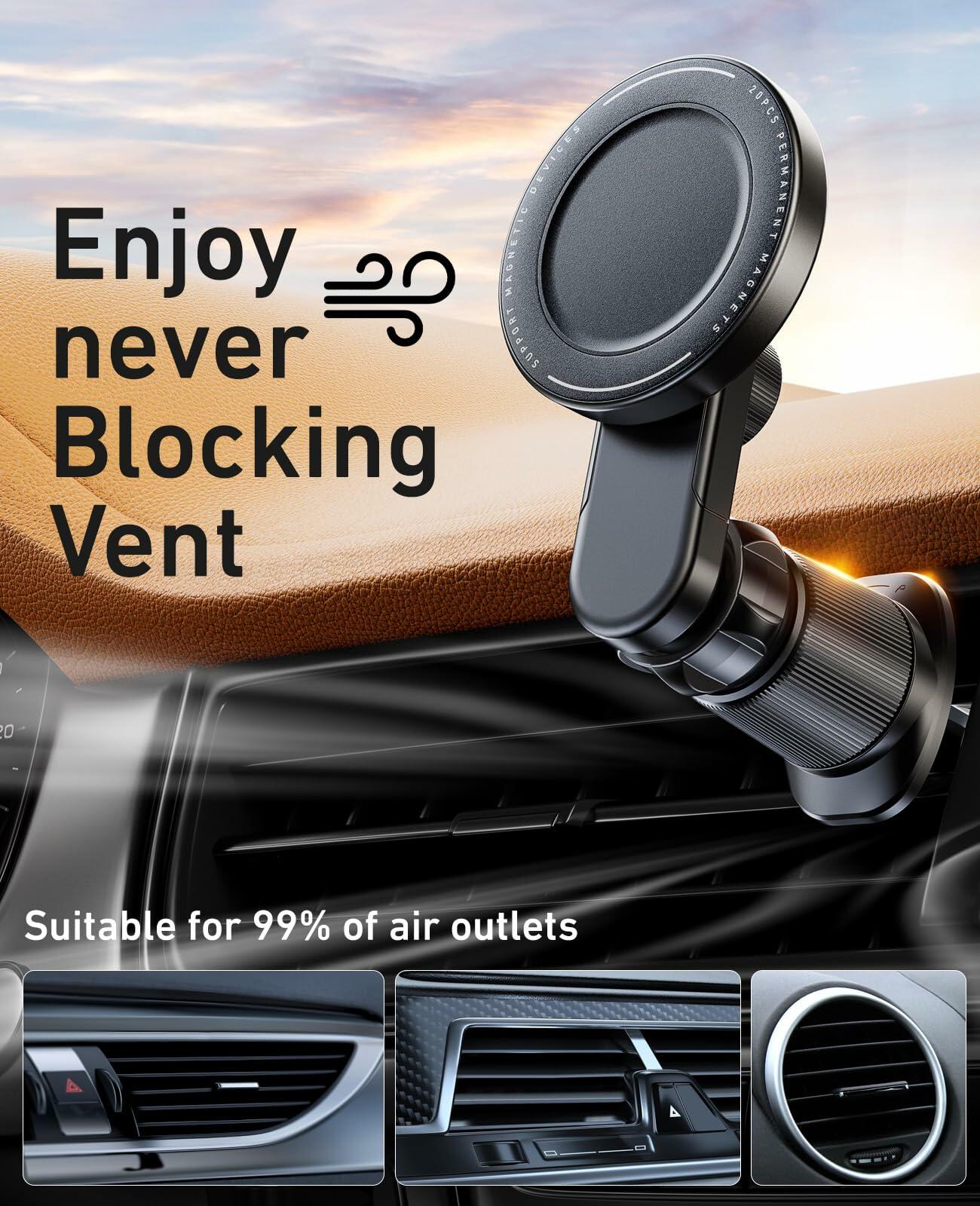 NIYEVN MagSafe Car Mount - 20 Magnets, 360° Rotation Air Vent Holder