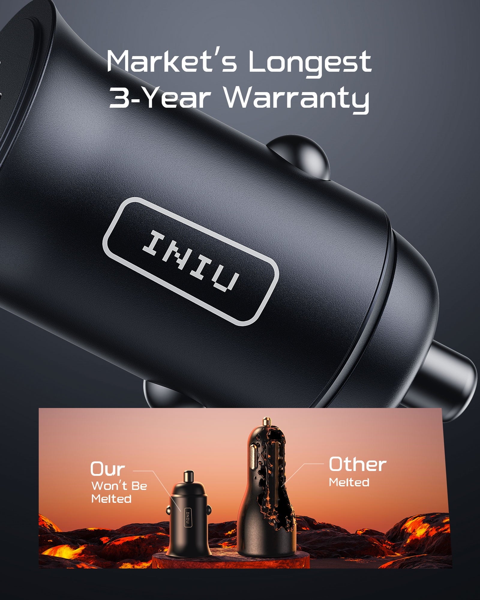 USB C Car Charger Adapter, 60W Total Cigarette Lighter USB Charger for Iphone Samsung, Black