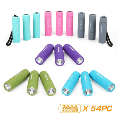 18-Pack Mini LED Flashlight Set, Handheld Torches for Kids, Suitable for Camping, Party, Backpacking, Lanyard & 54 AAA Batteries Included