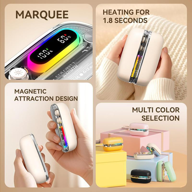 Magnetic Hand Warmer Rechargeable Digital Display 7-Color LED Lights 1.8-Second Rapid Heating Winter Gift Christmas Present