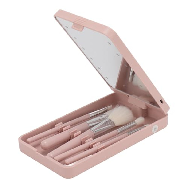 LED Makeup Mirror with Rotating and Folding Brush Set, High Clarity Cosmetic Brushes Kit with Built in Storage Compartment, Multifunctional, Suitable for Home and Travel