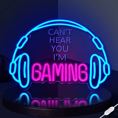 I'M Gaming Neon Signs for Wall Decor Headset LED Lights Game Room Decoration for Home Bedroom Internet Bar Party Gift for Gamer