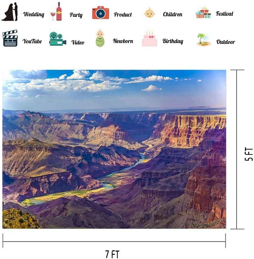 7(W) X5(H) FT Grand Cayon Aerial View Picture Photography Backdrop Arizona River Stream Rock Plateau Background Party Banner Photo Shoot Studio Props