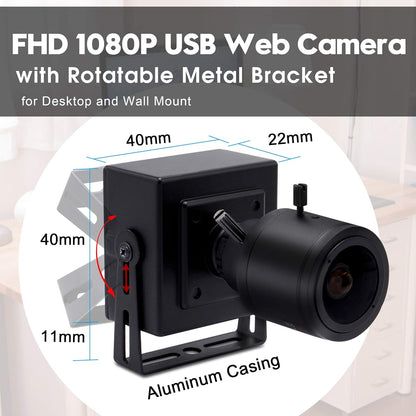 1080P USB Zoom Camera with 2.8-12Mm Manual Lens, HD Mini Camera 100Fps/60Fps/30Fps CMOS OV2710 Portable USB Webcam with Metal Case for PC & Laptop