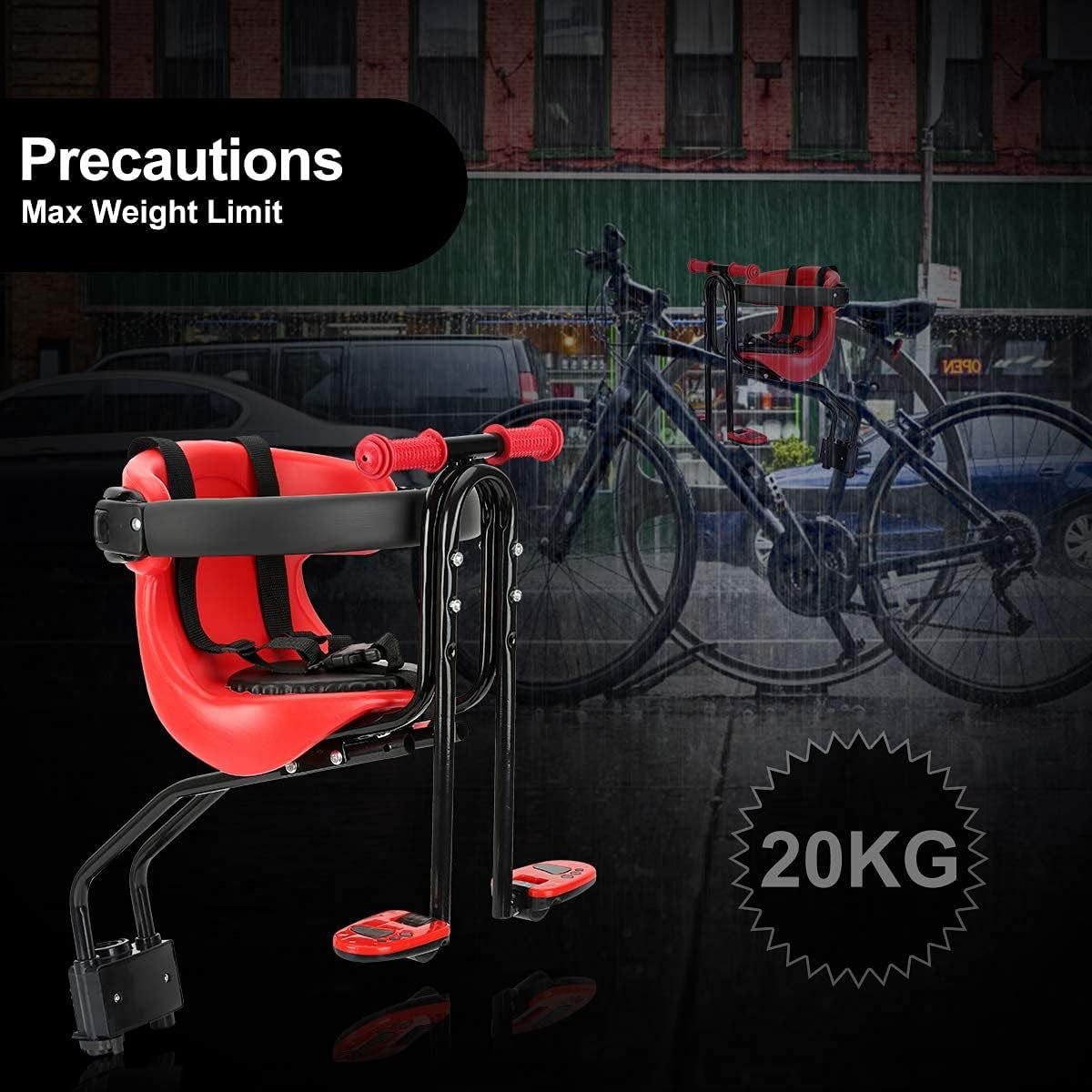 Baby Bike Seat, Front Mount Kids Bike Seat for Toddler with Safety Belt and Handrail, Compatilble with Adult Bike