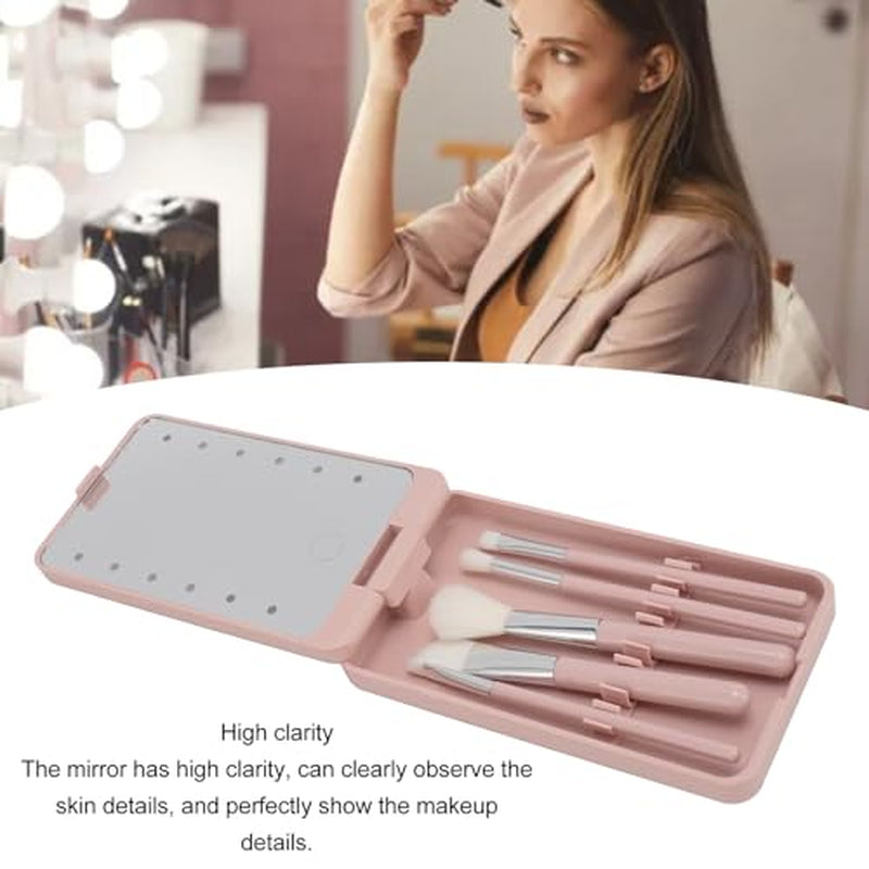LED Makeup Mirror with Rotating and Folding Brush Set, High Clarity Cosmetic Brushes Kit with Built in Storage Compartment, Multifunctional, Suitable for Home and Travel