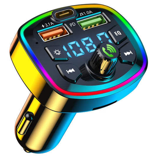 Car MP3 Player Bluetooth 5.0 FM Transmitter W/2 USB Charger and PD QC Interface Wireless FM Modulator W/ Built-In Mic and CVC Technology Car Radio Adapter W/ 7-Colors Backlight for Cars