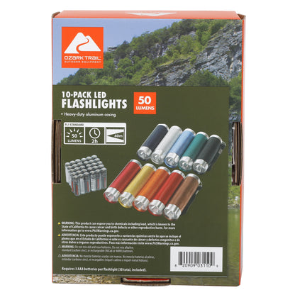 LED Flashlights 10-Pack 50 Lumens Multicolor Compact Set for Camping