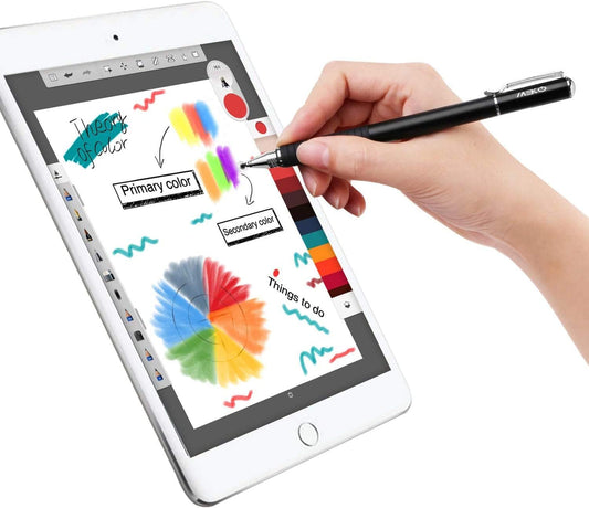 Universal Stylus,[2 in 1 Precision Series] Disc Stylus Touch Screen Pens for All Capacitive Touch Screens Cell Phones, Tablets, Laptops Bundle with 6 Replacement Tips - (2 Pcs, Black/Black)