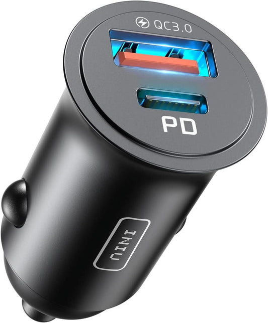 USB C Car Charger Adapter, 60W Total Cigarette Lighter USB Charger for Iphone Samsung, Black
