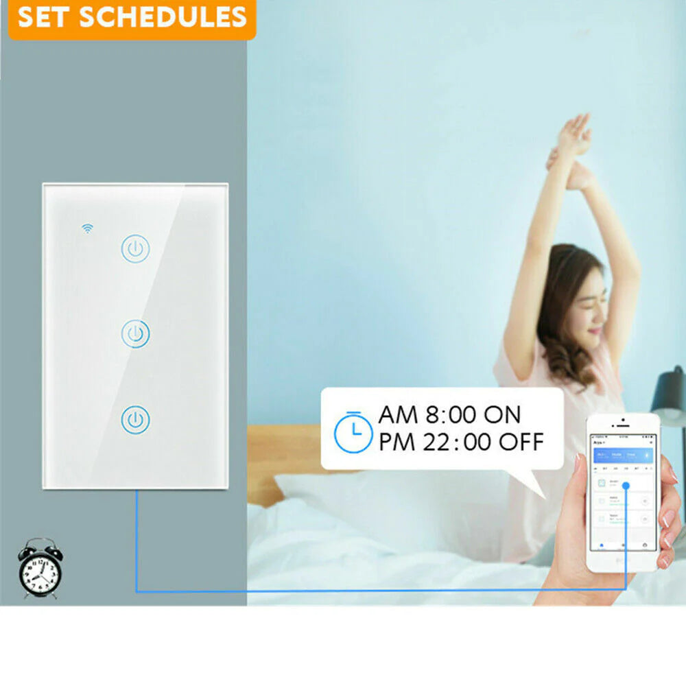 1/2/3/4 Gang Smart Touch Light Switch: WiFi, Alexa/Google Compatible, Glass Panel