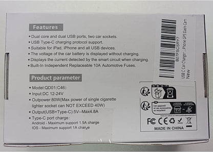 Cargador De Carro Adaptador 2 Socket 2.4A 2 Usb Coche Para Phone Tablet