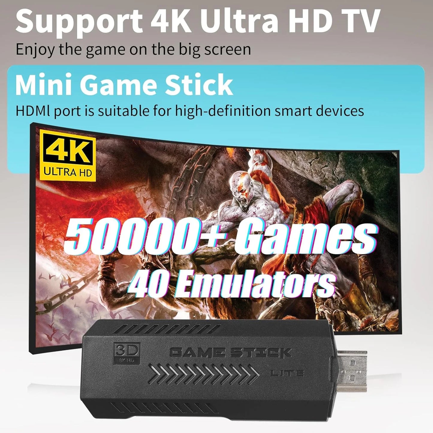 Wireless Retro Game Console, 128G HD Classic & 3D Games Stick Built in 40+ Emulators with 50000+ Games & Dual 2.4G Wireless Controllers, 4K HDMI Video Games for TV, Gift for Adults & Kids