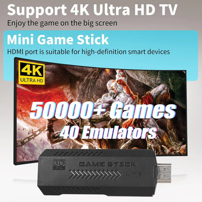 Wireless Retro Game Console, 128G HD Classic & 3D Games Stick Built in 40+ Emulators with 50000+ Games & Dual 2.4G Wireless Controllers, 4K HDMI Video Games for TV, Gift for Adults & Kids