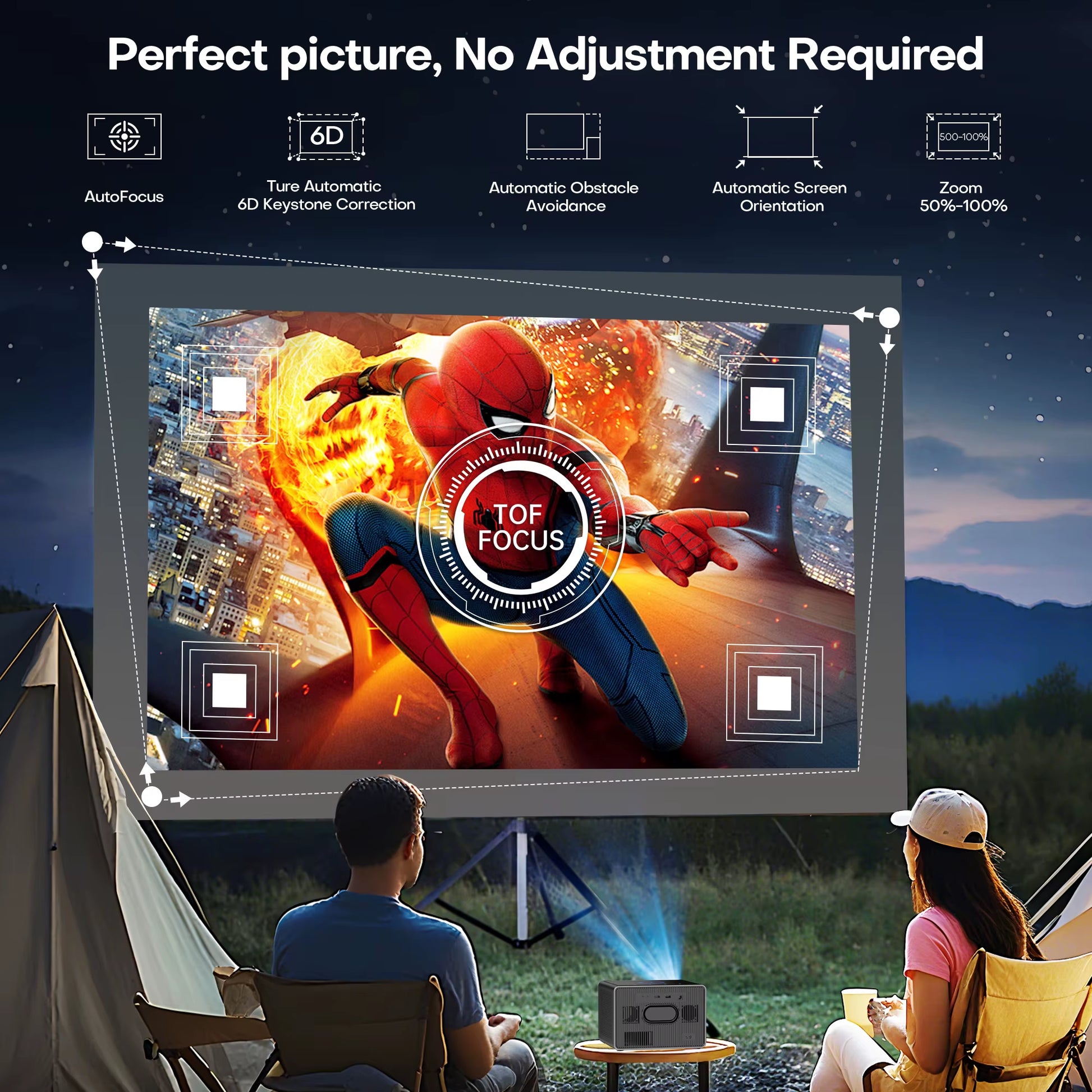 2026 X06 50000Lumens Daylight Projector Full HD 1080P Laser TOF Focus Projector BT5.4 Wifi6 UHD Google TV Projector 4K