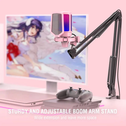 USB Gaming Microphone Kit – Type‑C Plug-and-Play, RGB Lighting, Boom Arm, Pop Filter, Touch Mute
