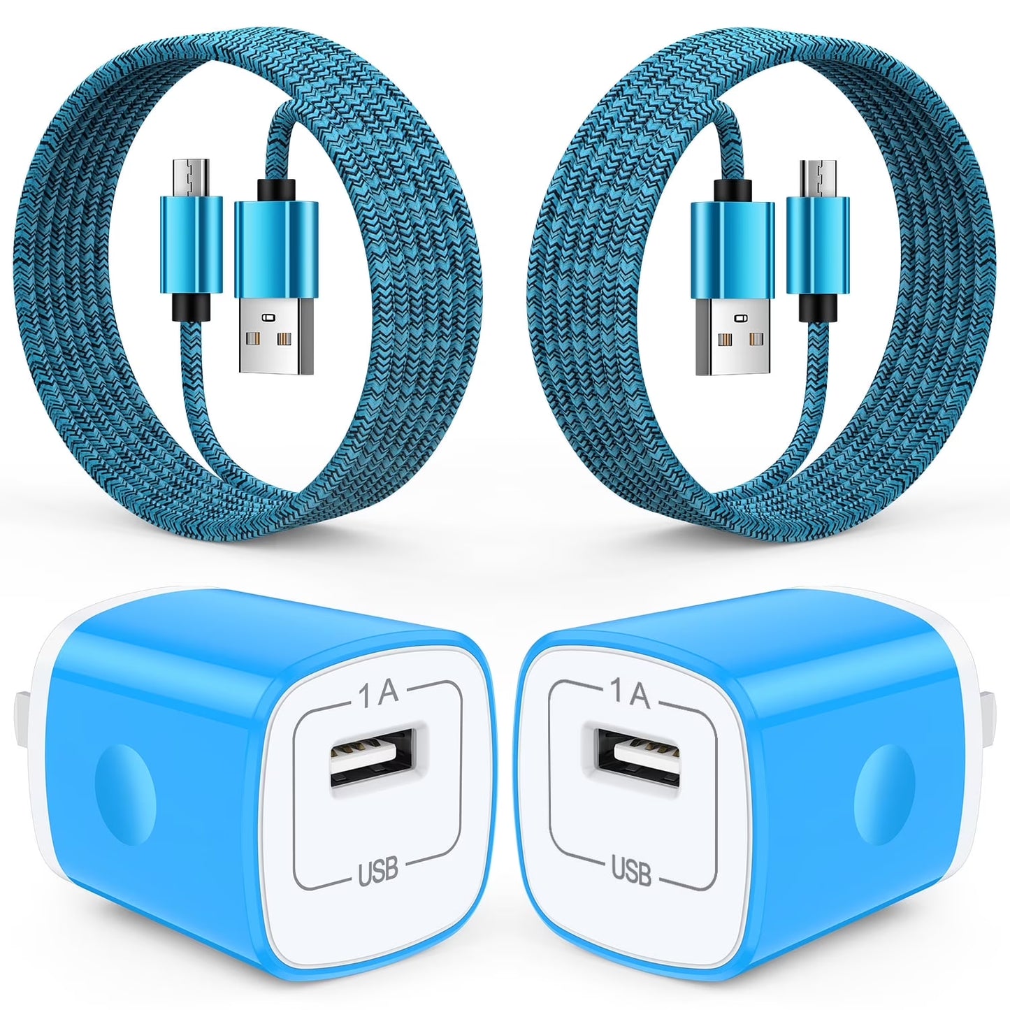 2 Pack Micro USB Cable with Android Charger,  6FT USB a to Micro Cable High Speed Fast Charging Cable, Usb Cable Micro with USB Wall Charger Fast Charger Adapter Plug, Android Charger Block