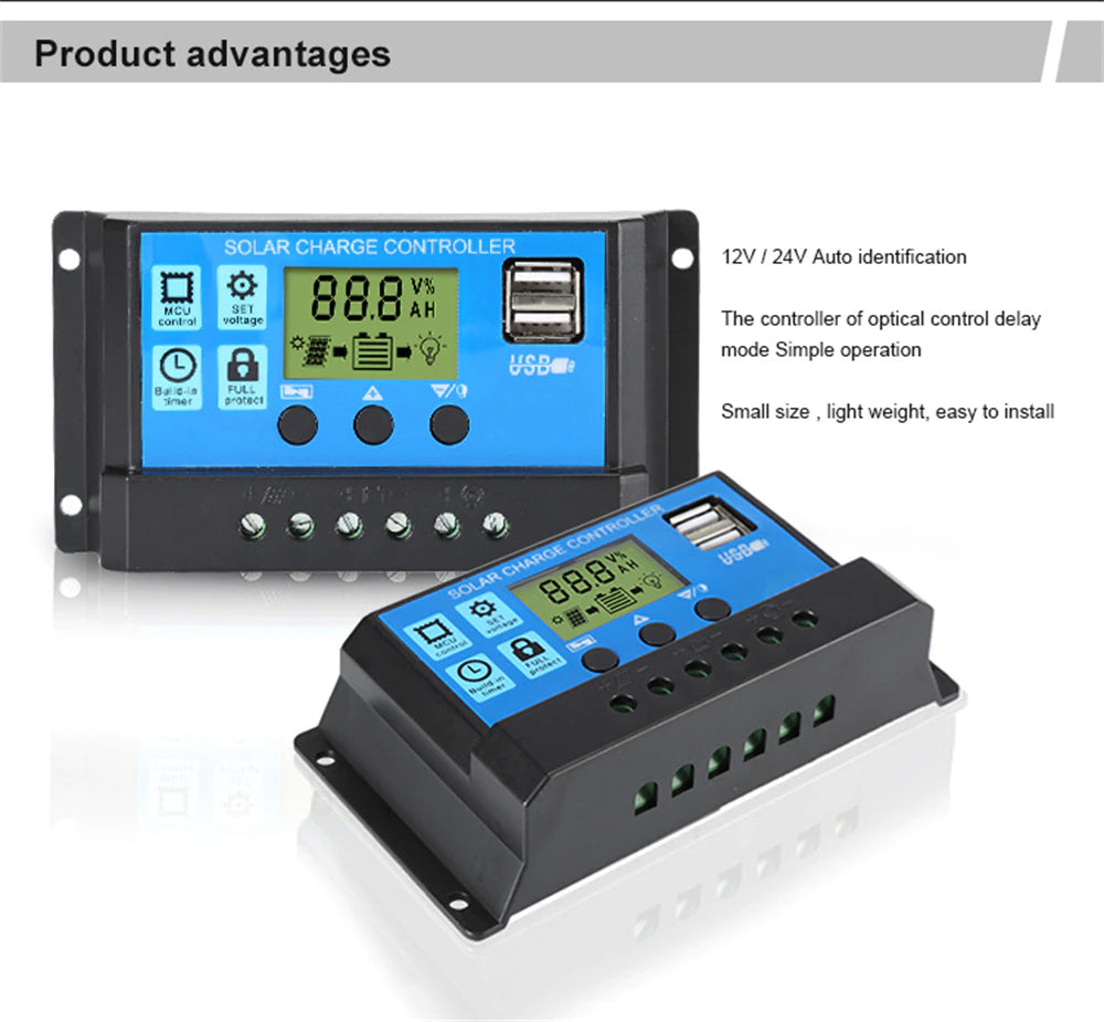 MPPT Solar Charge Controller: 30-100A 12V/24V - Auto Tracking