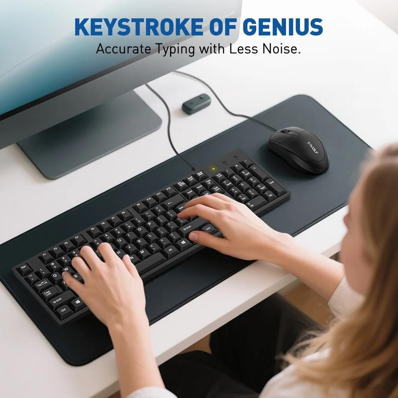 Wired USB Keyboard & Mouse Combo with 12 Shortcut Keys, Full-Size Ergonomic Sile
