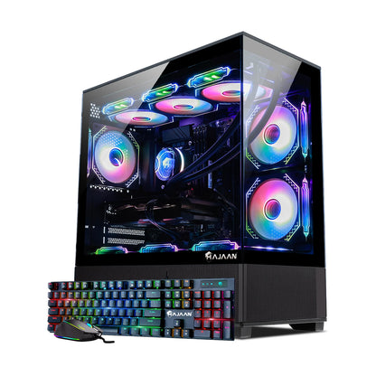 HAJAAN Superx Liquid Cooled Gaming PC Tower Desktop - MSI 27-Inch Curved Gaming Monitor Combo - 32GB DDR4 RAM - 1TB Nvme SSD - Wifi 6 - Bluetooth - Windows 11 Pro
