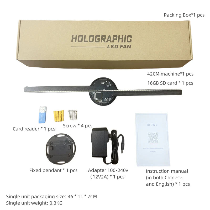 Holographic LED Projector Fan: 3D Display, DIY Sign, Video/Picture