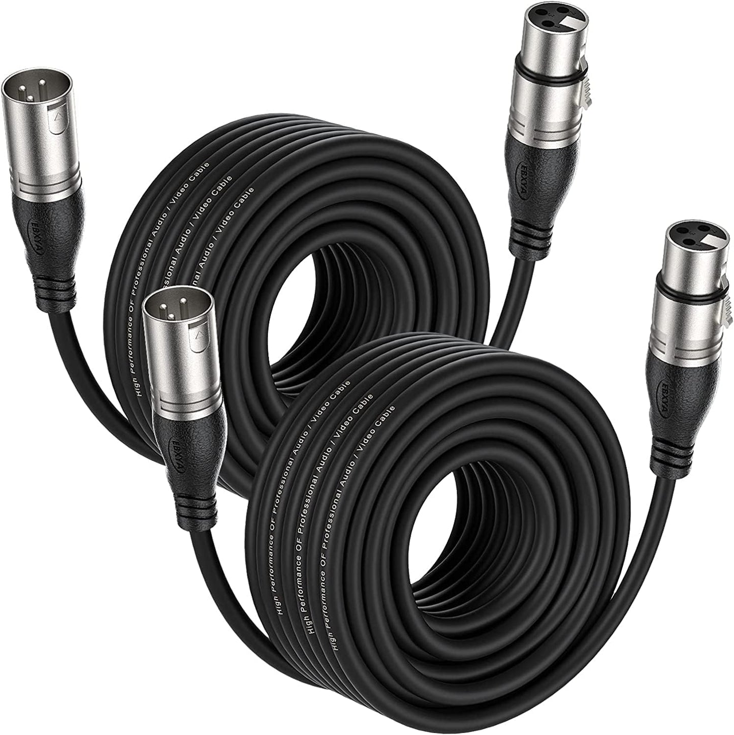 XLR Cable 50Ft 2 Packs - Premium Balanced Microphone Cable with 3-Pin XLR Male to Female Mic Speaker Cable, Black
