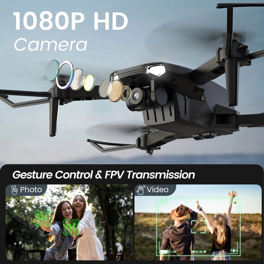 Drone with Camera for Kids 8-12, WF11 1080P Foldable Quadcopter with FPV Transmission, 2 Batteries, Black