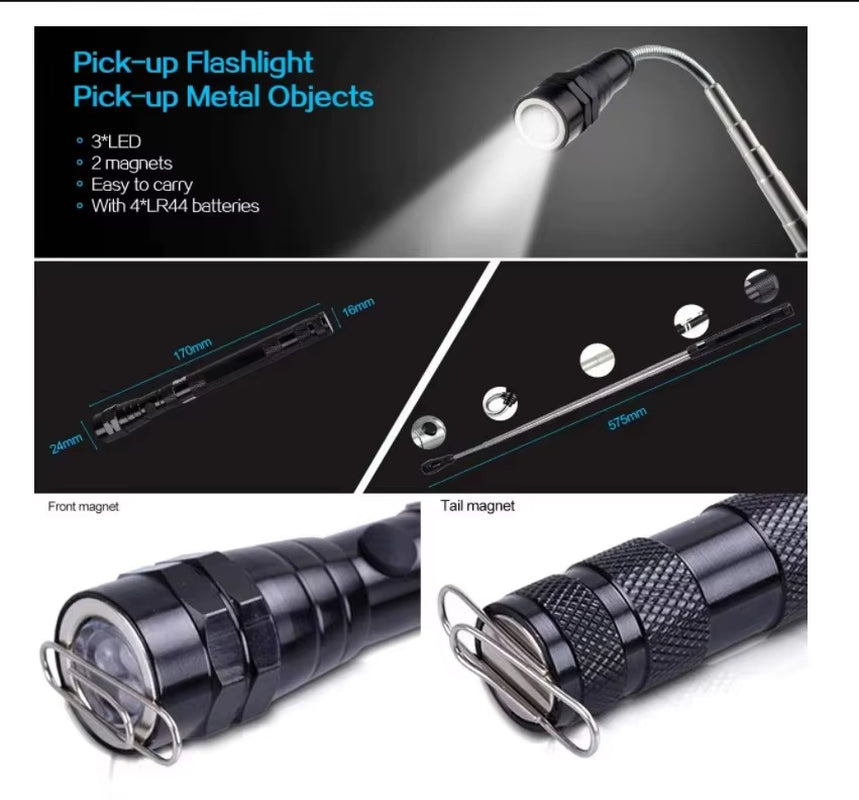 360 Degree Flexible LED Flashlight Magnetized Head Telescopic 3 LED Torch Flashlight Magnetic Pick up Tool Lamp Light