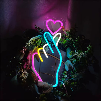 Hand Heart Neon Light LED USB Wall Decor Light for Bedroom Bar Pub Restaurant Birthday Parties Wall Decoration Decor Neon Light