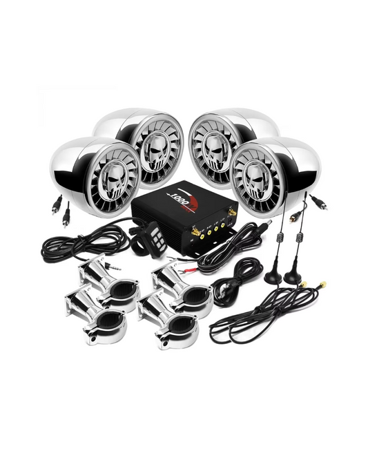 1000W Bluetooth Marine Audio System - 4-Channel Motorcycle/Boat Stereo with 5" Speakers, FM Radio & USB