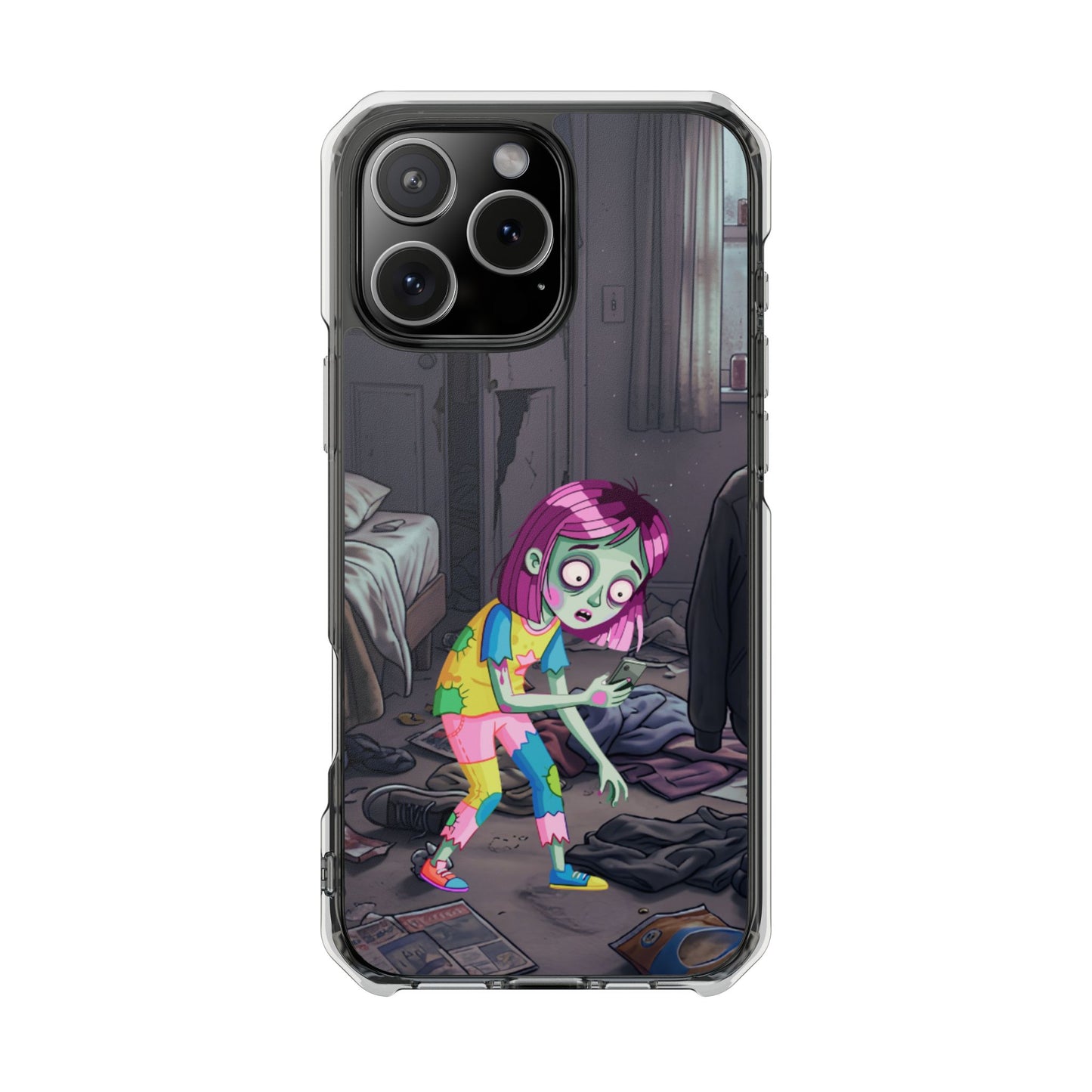 Zombie Girl Clear Magnetic Phone Case — Cute Spooky Cartoon iPhone Cover