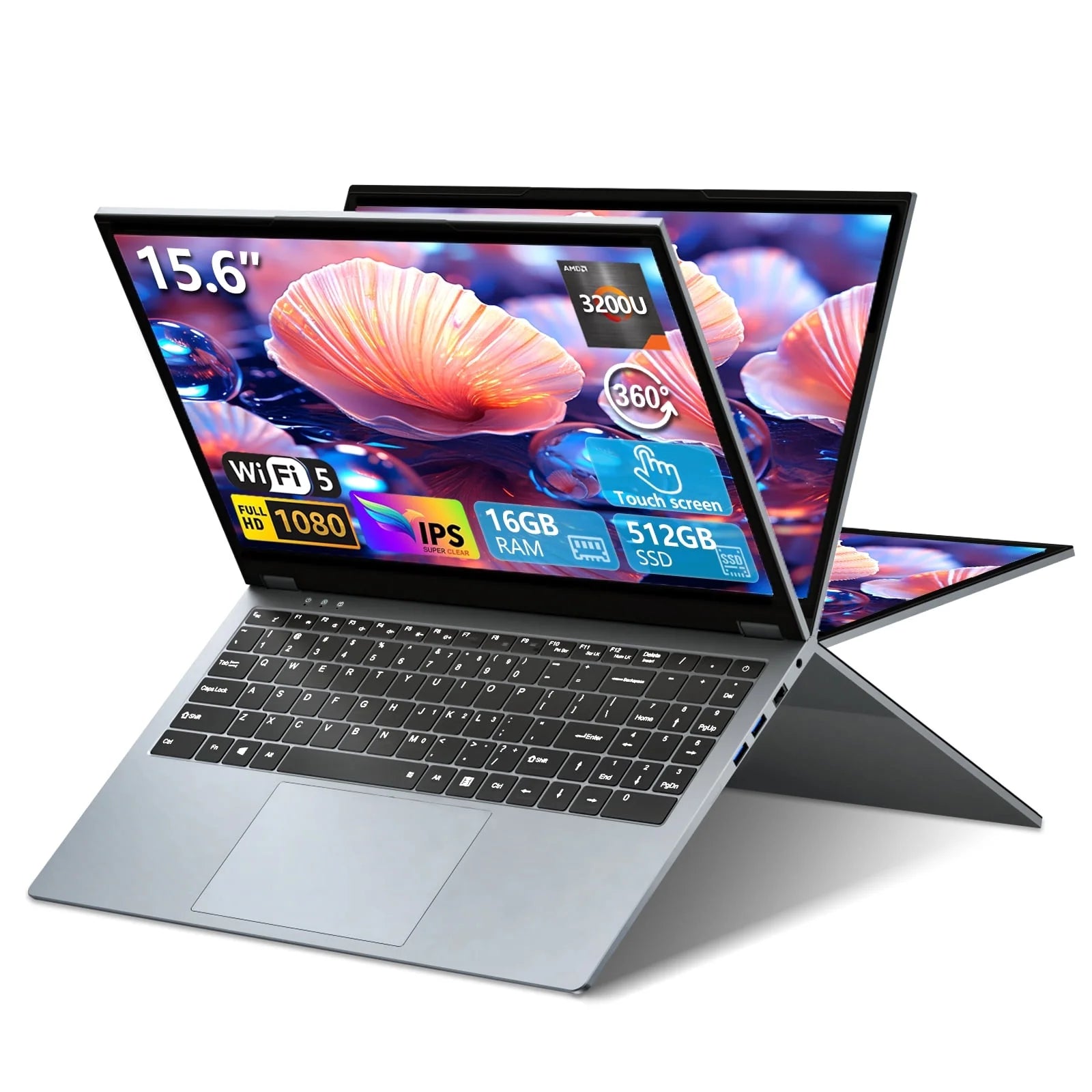 15.6" Touchscreen Laptop, 16GB RAM 512GB Ssd,Windows 11 Pro,360° Foldable 2 in 1 Laptop Computer,Amd Ryzen R3 (Up to 3.5 Ghz),Blacklit Keyboard,1920X1080 FHD Display