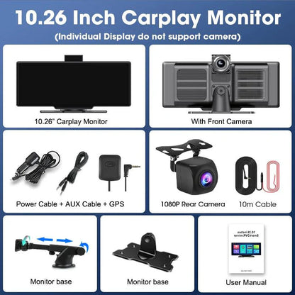 4K Dash Cam Mirror - 10.26" Display with Wireless Carplay/Android Auto GPS