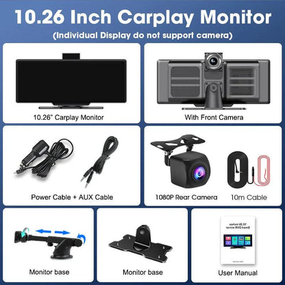 4K Dash Cam Mirror - 10.26" Display with Wireless Carplay/Android Auto GPS