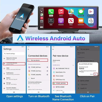 4K Dash Cam Mirror - 10.26" Display with Wireless Carplay/Android Auto GPS