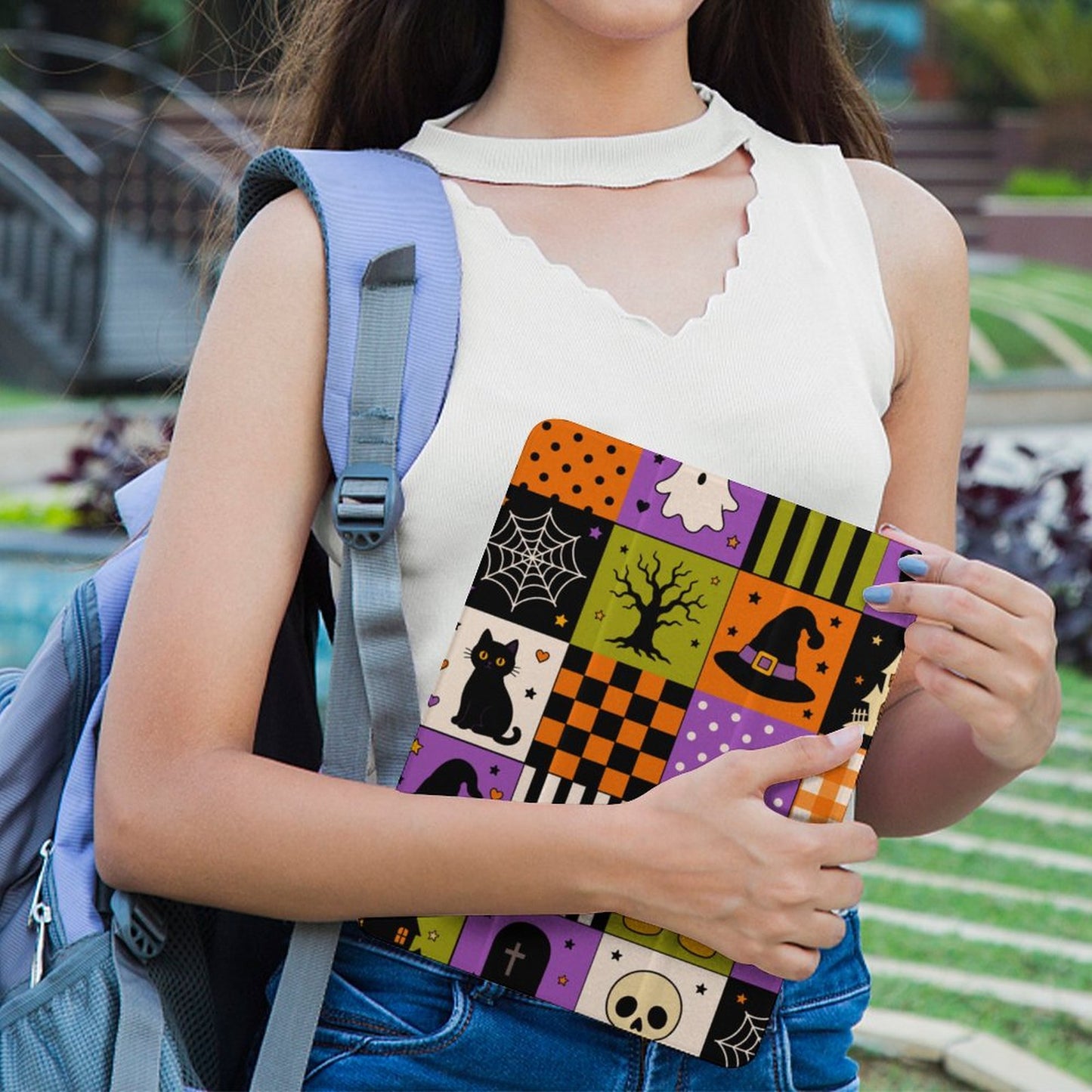 Tablet Case with Pencil Holder – Spooky Patchwork