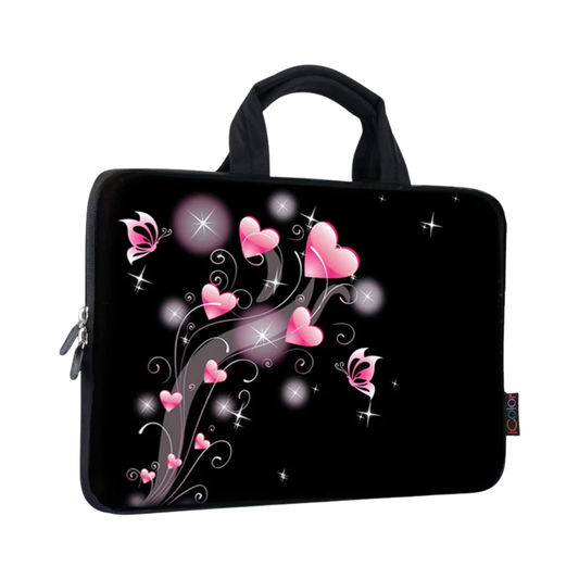 11-12.5 Inch Laptop Sleeve - Neoprene, Handle, Pink Heart Design
